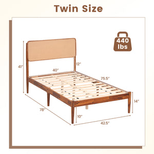Wooden Boho Rattan Brown Bed Frame with Wooden Slat Support-Twin view 5