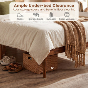 Wooden Boho Rattan Brown Bed Frame with Wooden Slat Support-Twin view 9