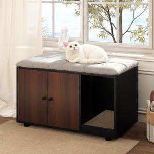 Wooden Cat Litter Box Enclosure Hidden Litter Box Furniture with Scratching Board-Black view 2