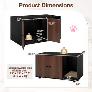 Wooden Cat Litter Box Enclosure Hidden Litter Box Furniture with Scratching Board-Black view 4