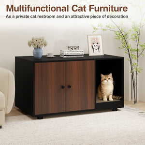 Wooden Cat Litter Box Enclosure Hidden Litter Box Furniture with Scratching Board-Black view 5