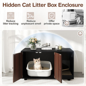 Wooden Cat Litter Box Enclosure Hidden Litter Box Furniture with Scratching Board-Black view 6