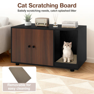 Wooden Cat Litter Box Enclosure Hidden Litter Box Furniture with Scratching Board-Black view 7