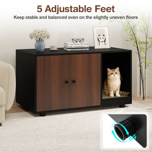 Wooden Cat Litter Box Enclosure Hidden Litter Box Furniture with Scratching Board-Black view 8