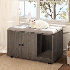 Wooden Cat Litter Box Enclosure Hidden Litter Box Furniture with Scratching Board-Oak view 2
