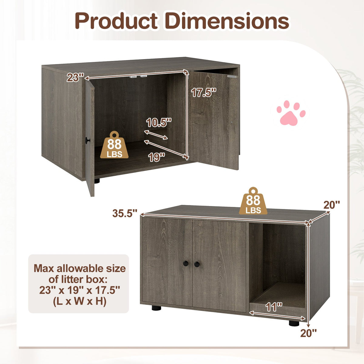 Wooden Cat Litter Box Enclosure Hidden Litter Box Furniture with Scratching Board-Oak view 4