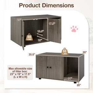 Wooden Cat Litter Box Enclosure Hidden Litter Box Furniture with Scratching Board-Oak view 4
