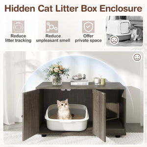 Wooden Cat Litter Box Enclosure Hidden Litter Box Furniture with Scratching Board-Oak view 6
