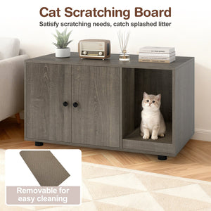 Wooden Cat Litter Box Enclosure Hidden Litter Box Furniture with Scratching Board-Oak view 7