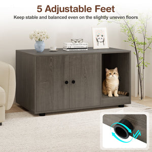 Wooden Cat Litter Box Enclosure Hidden Litter Box Furniture with Scratching Board-Oak view 8