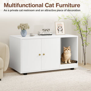 Wooden Cat Litter Box Enclosure Hidden Litter Box Furniture with Scratching Board-White view 5