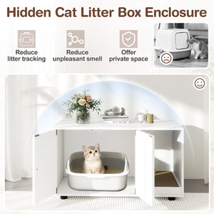 Wooden Cat Litter Box Enclosure Hidden Litter Box Furniture with Scratching Board-White view 6