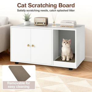 Wooden Cat Litter Box Enclosure Hidden Litter Box Furniture with Scratching Board-White view 7