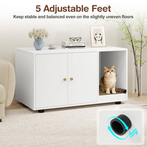 Wooden Cat Litter Box Enclosure Hidden Litter Box Furniture with Scratching Board-White view 8