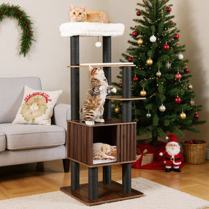 Wooden Cat Tower Top Perch with Soft Padding-Brown view 3