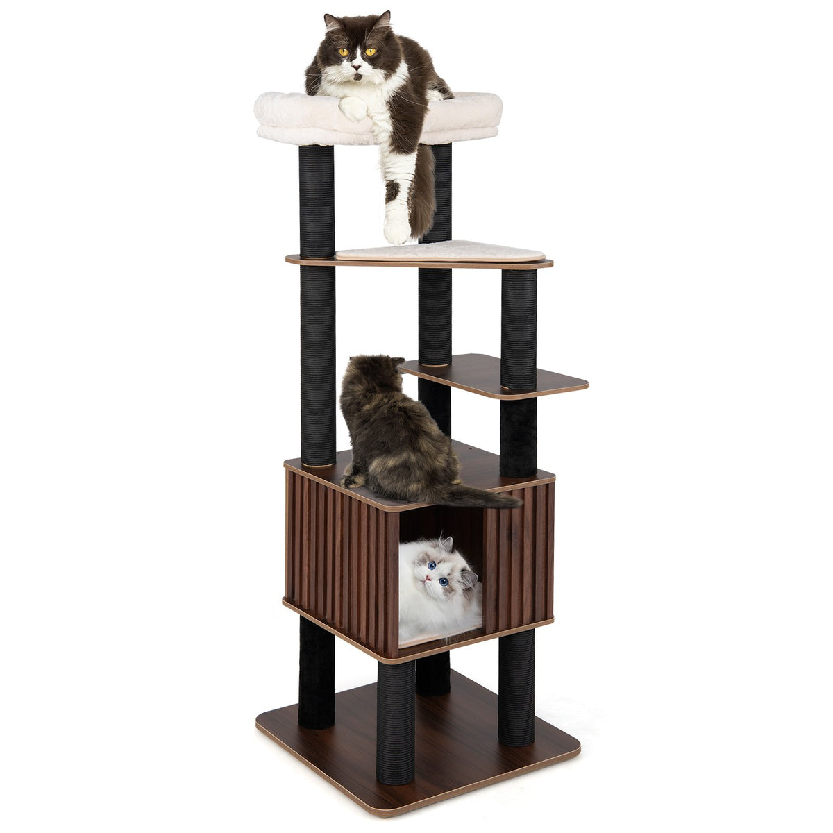 Wooden Cat Tower Top Perch with Soft Padding-Brown view 4
