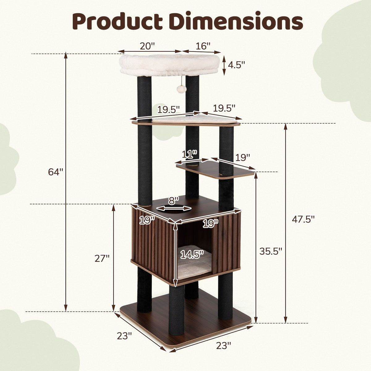 Wooden Cat Tower Top Perch with Soft Padding-Brown view 5