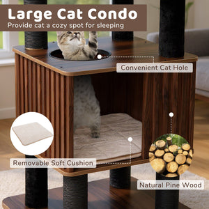 Wooden Cat Tower Top Perch with Soft Padding-Brown view 6