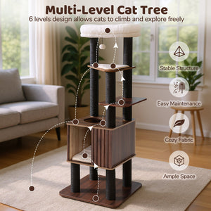 Wooden Cat Tower Top Perch with Soft Padding-Brown view 8
