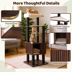 Wooden Cat Tower Top Perch with Soft Padding-Brown view 9