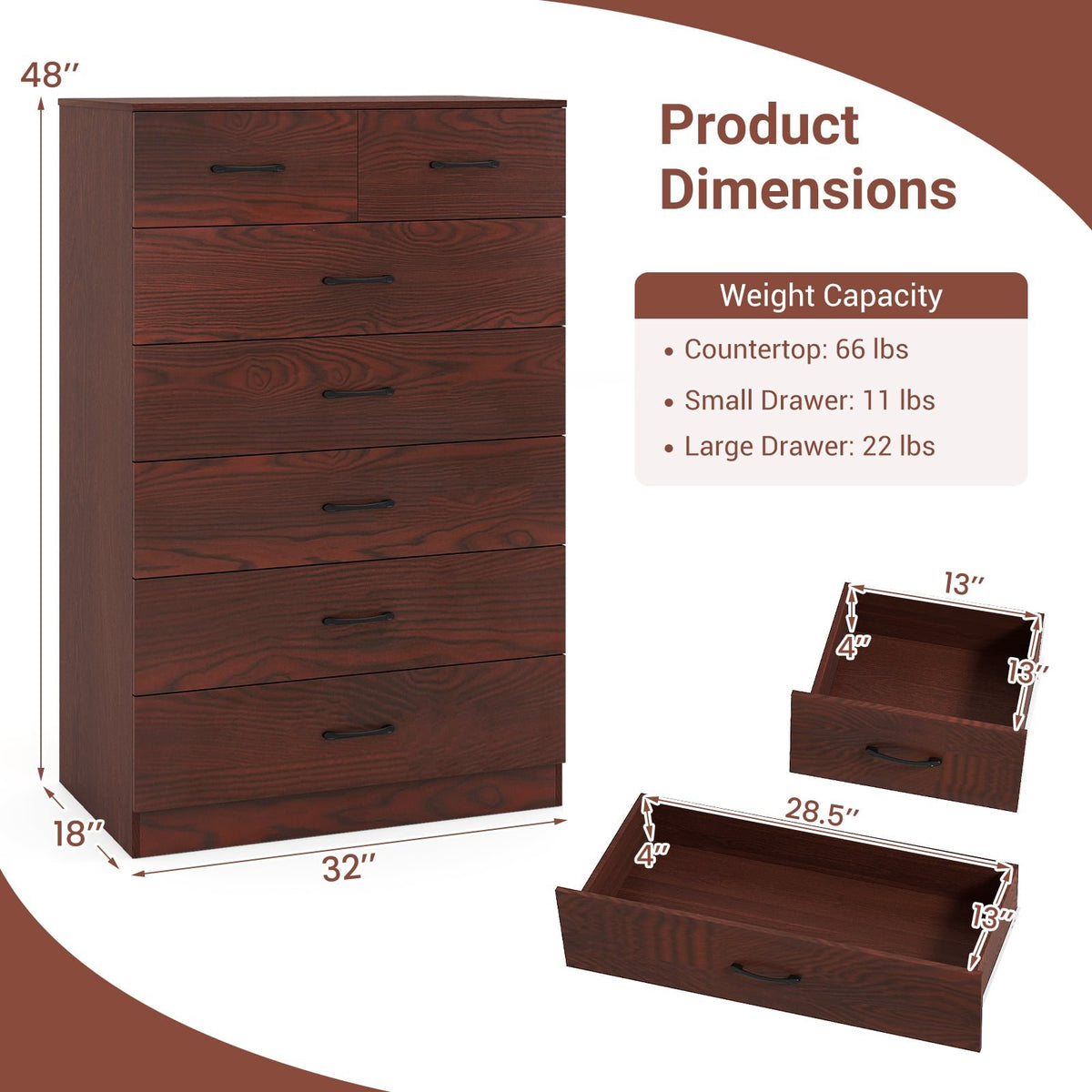 Wooden Chest of Drawers with Anti-toppling Device and Metal Handles view 5
