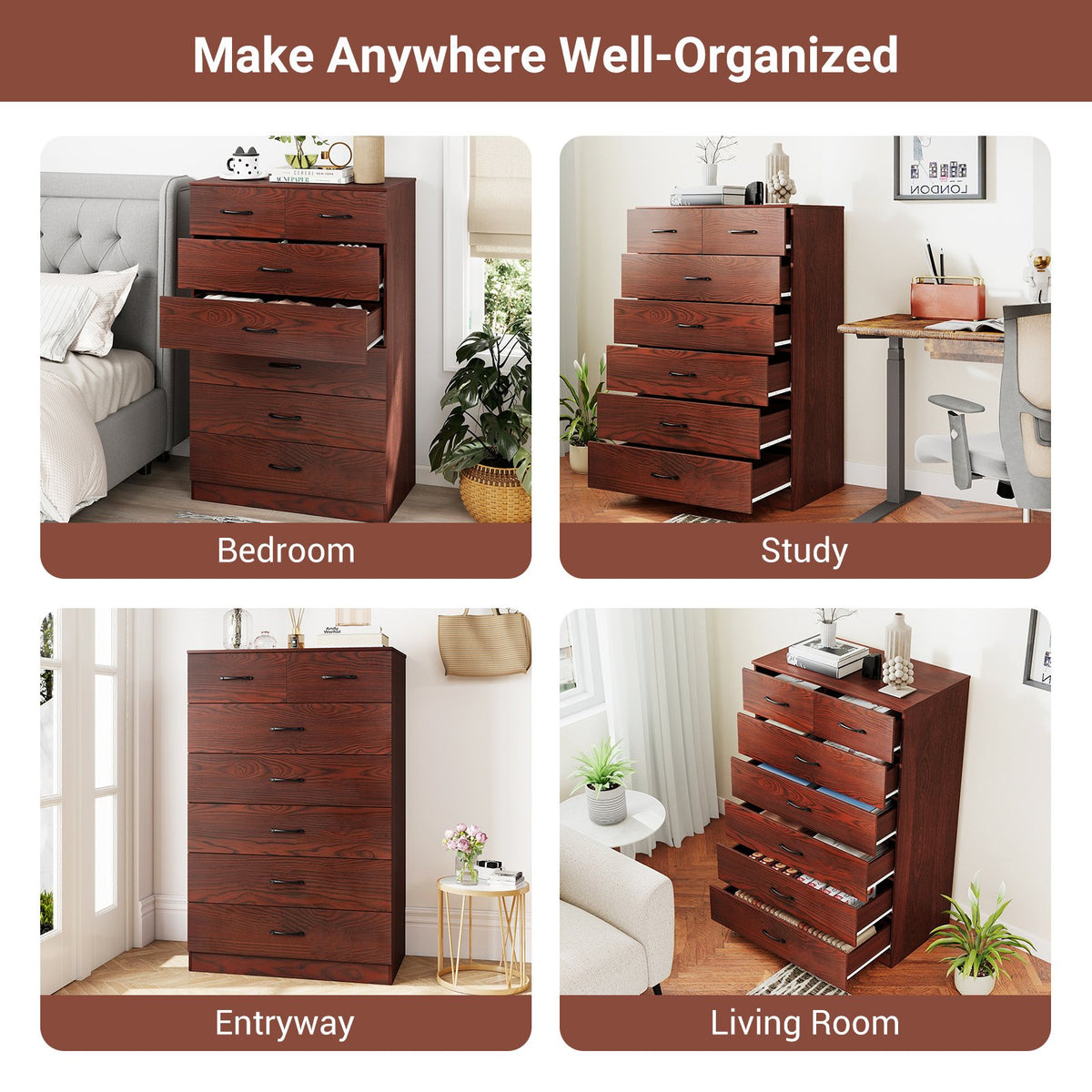 Wooden Chest of Drawers with Anti-toppling Device and Metal Handles view 8