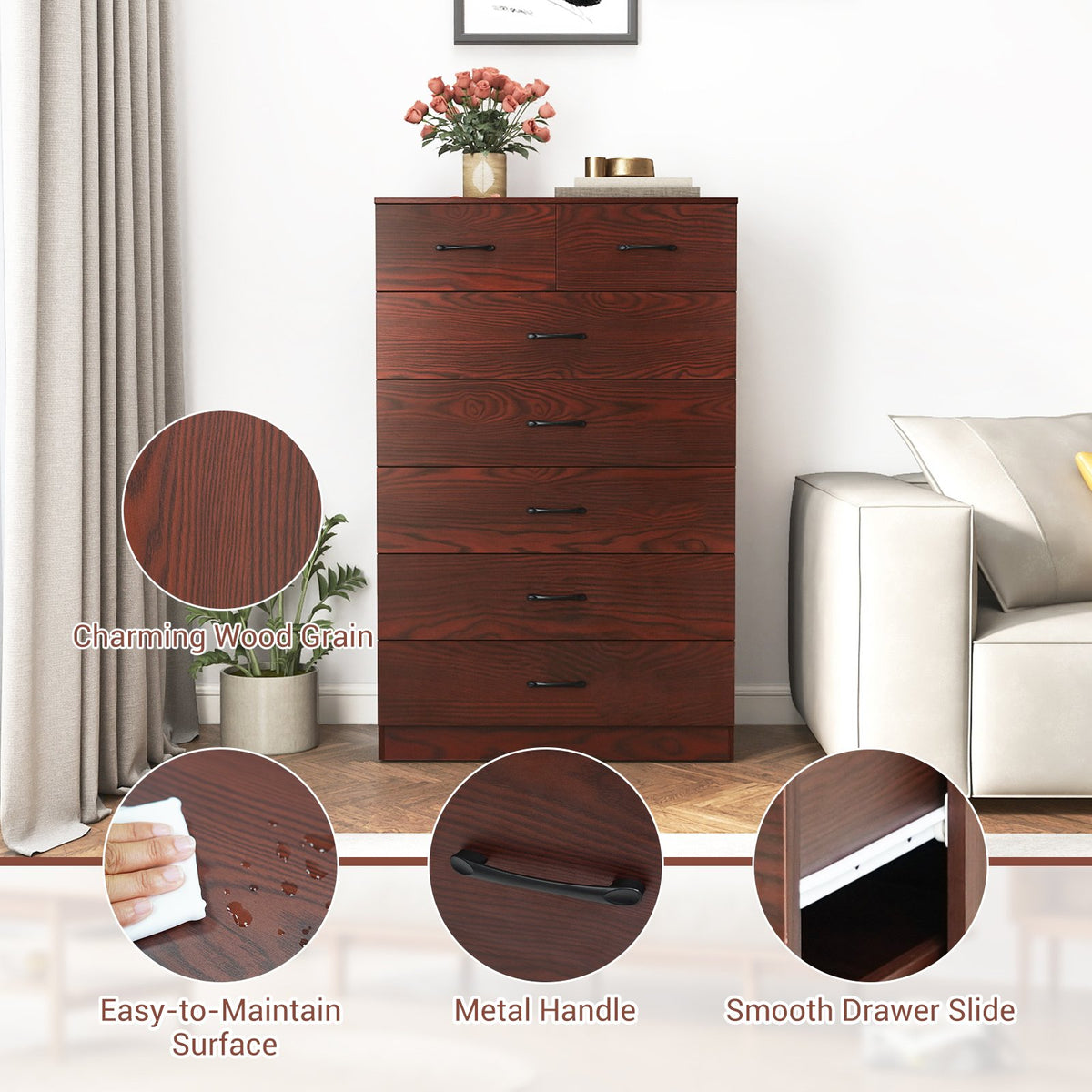 Wooden Chest of Drawers with Anti-toppling Device and Metal Handles view 9