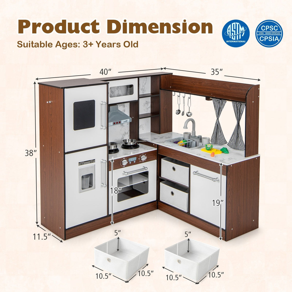 Wooden Corner Play Kitchen with Water Circulation System and Lights-Brown view 4