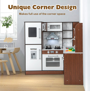 Wooden Corner Play Kitchen with Water Circulation System and Lights-Brown view 5