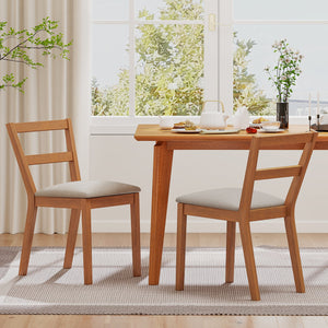 Wooden Dining Chair Set of 2 Farmhouse Kitchen Chair with Upholstered Seat-Brown view 2