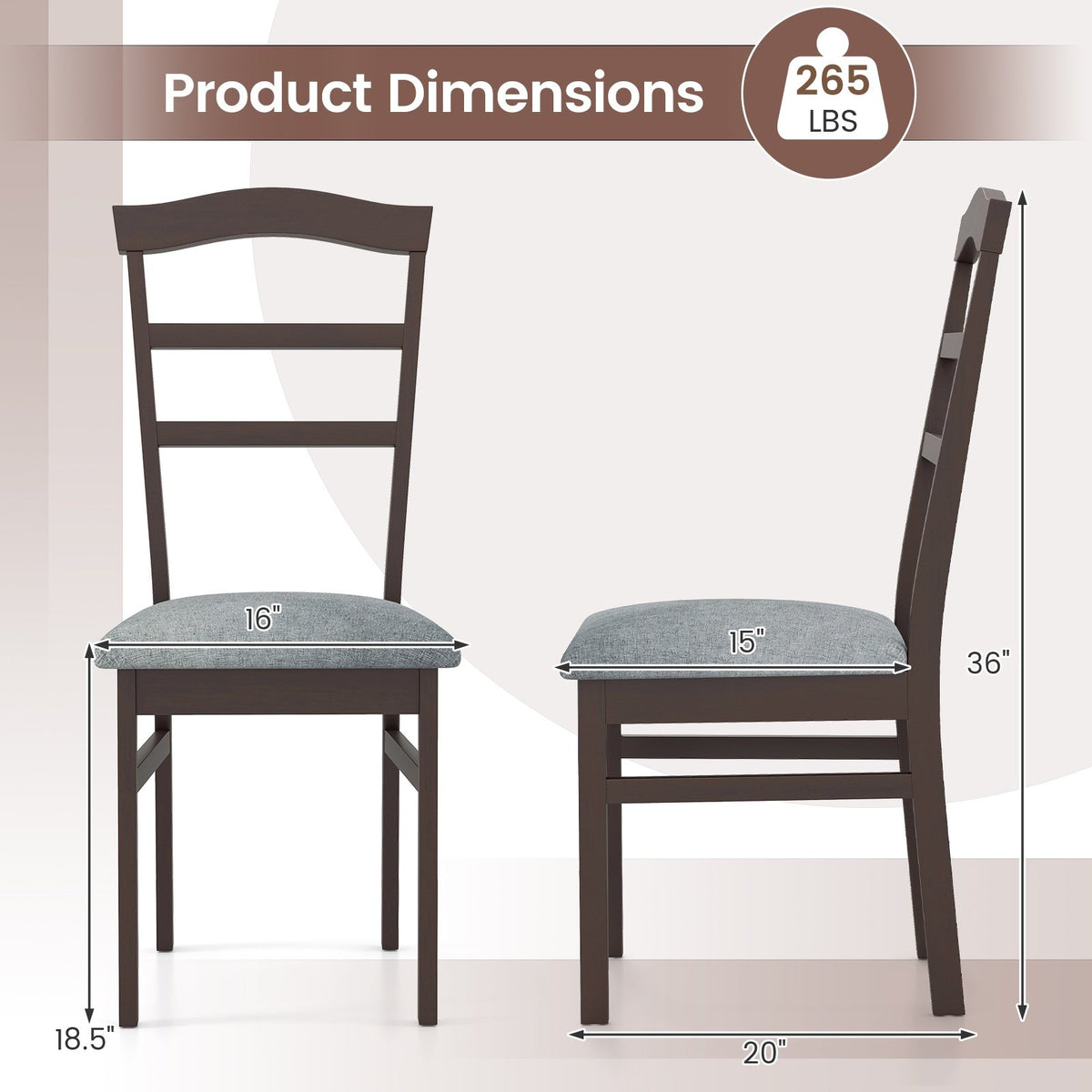 Wooden Dining Chair Set of 2 Linen Fabric Upholstered Kitchen Chairs Farmhouse Side Accent Chairs view 4
