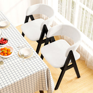 Wooden Dining Chair Set of 2 Mid-Century Modern Sherpa Upholstered Kitchen Dining Room Chairs-Black view 2