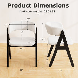Wooden Dining Chair Set of 2 Mid-Century Modern Sherpa Upholstered Kitchen Dining Room Chairs-Black view 4
