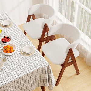 Wooden Dining Chair Set of 2 Mid-Century Modern Sherpa Upholstered Kitchen Dining Room Chairs-Walnut view 2
