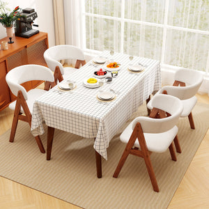 Wooden Dining Chair Set of 2 Mid-Century Modern Sherpa Upholstered Kitchen Dining Room Chairs-Walnut view 5