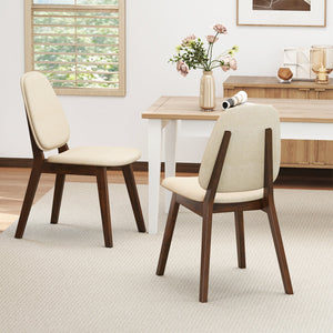 Wooden Dining Chair Set of 2 Mid-Century Modern Upholstered Side Armless Chair-Brown view 3