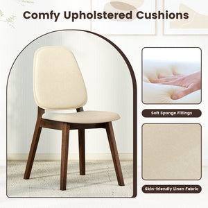 Wooden Dining Chair Set of 2 Mid-Century Modern Upholstered Side Armless Chair-Brown view 9