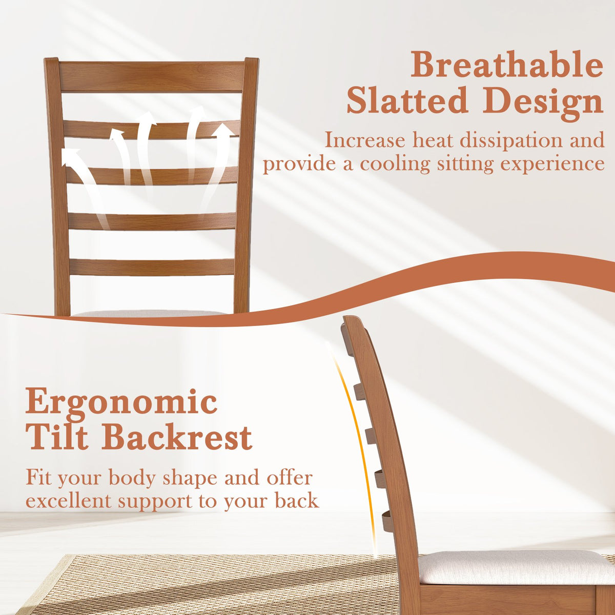 Wooden Dining Chair Set of 2 Modern Upholstered Kitchen Chair-Beige view 6