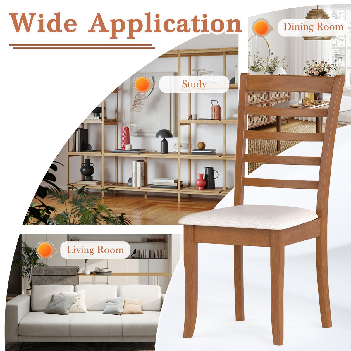 Wooden Dining Chair Set of 2 Modern Upholstered Kitchen Chair-Beige view 8