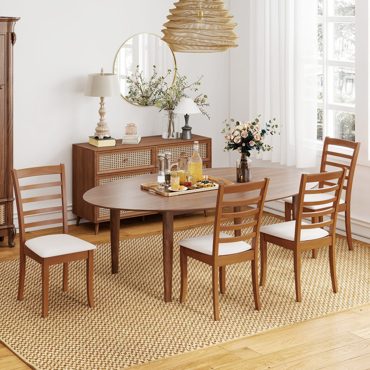 Wooden Dining Chair Set of 2 Modern Upholstered Kitchen Chair-Beige view 9