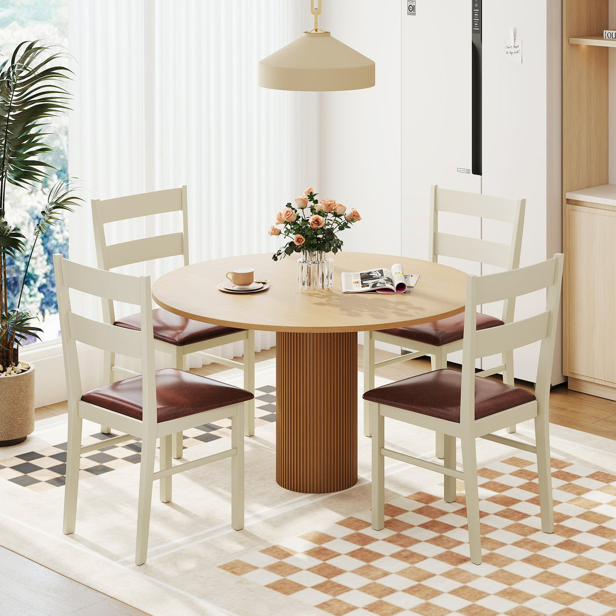 Wooden Dining Chair Set of 2 PU Leather Upholstered Kitchen Armless Chairs-White view 3
