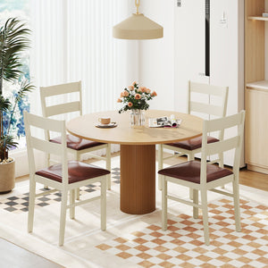 Wooden Dining Chair Set of 2 PU Leather Upholstered Kitchen Armless Chairs-White view 3