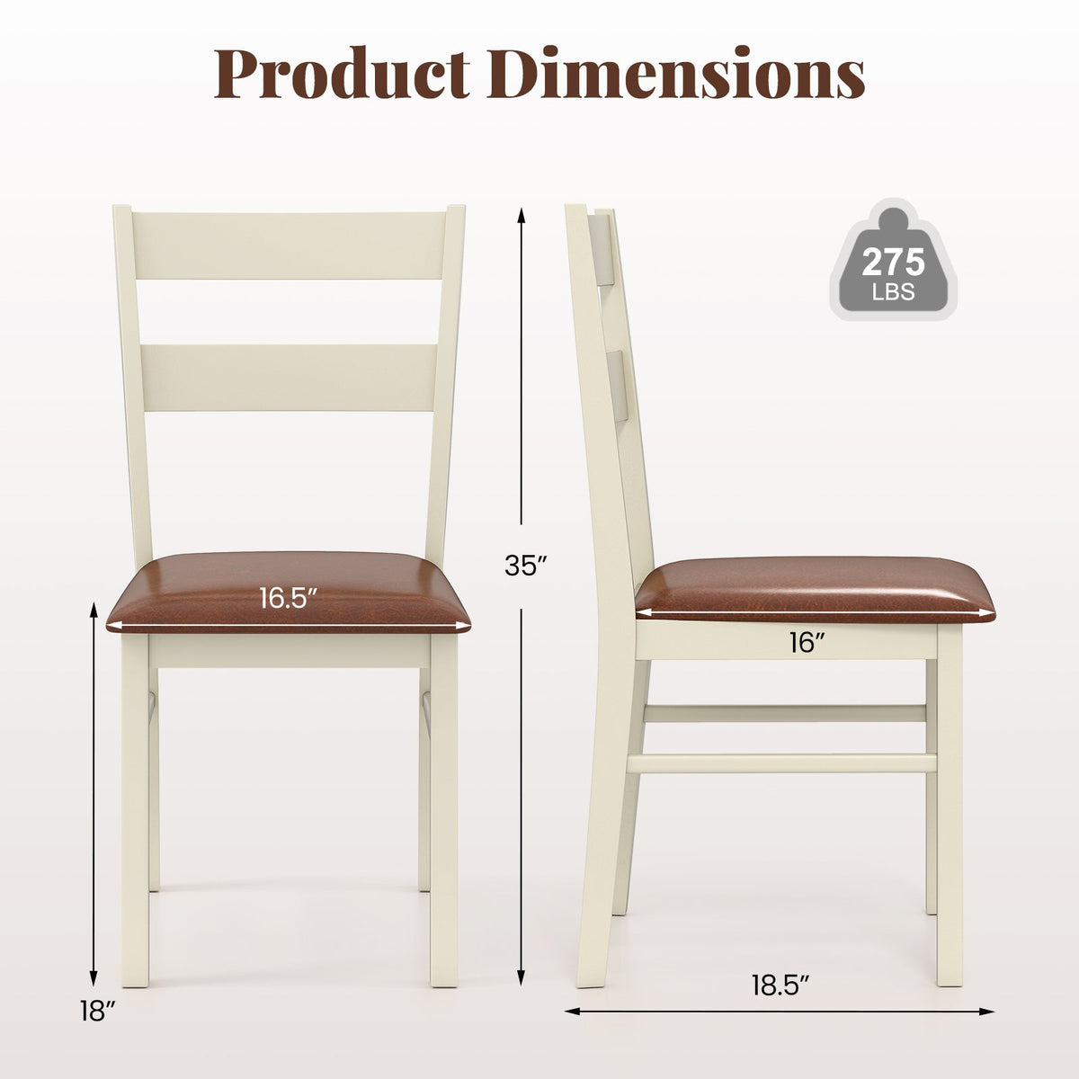 Wooden Dining Chair Set of 2 PU Leather Upholstered Kitchen Armless Chairs-White view 4
