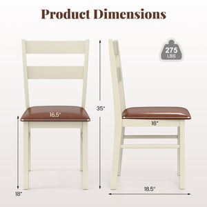 Wooden Dining Chair Set of 2 PU Leather Upholstered Kitchen Armless Chairs-White view 4