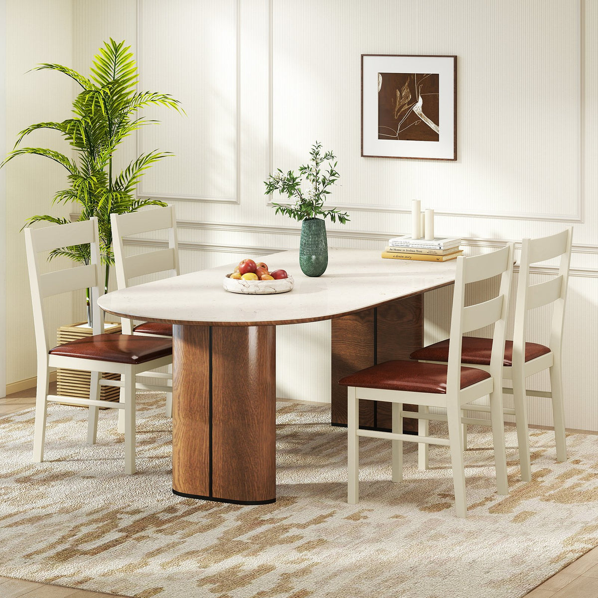 Wooden Dining Chair Set of 2 PU Leather Upholstered Kitchen Armless Chairs-White view 5