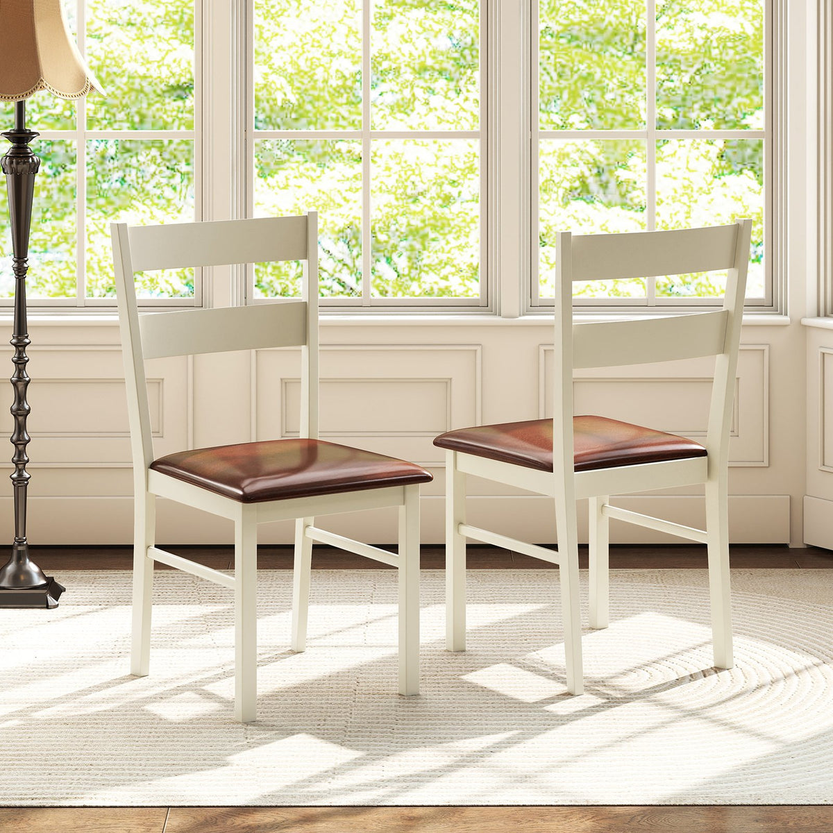 Wooden Dining Chair Set of 2 PU Leather Upholstered Kitchen Armless Chairs-White view 6