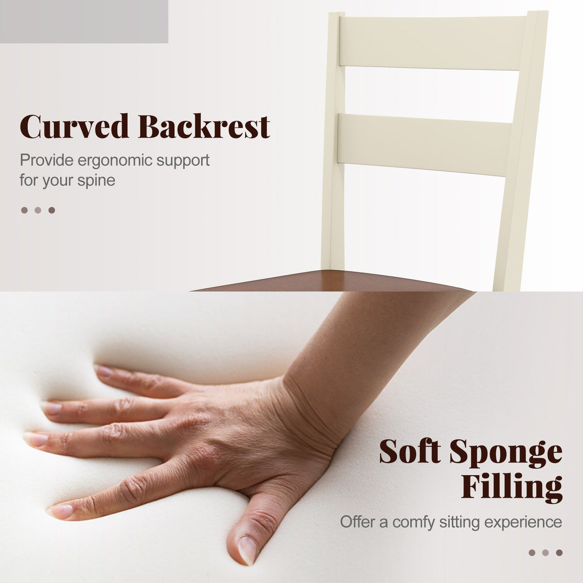 Wooden Dining Chair Set of 2 PU Leather Upholstered Kitchen Armless Chairs-White view 9