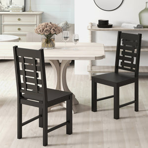 Wooden Dining Chair Set of 2 Solid Rubber Wood Kitchen Chairs-Black view 2