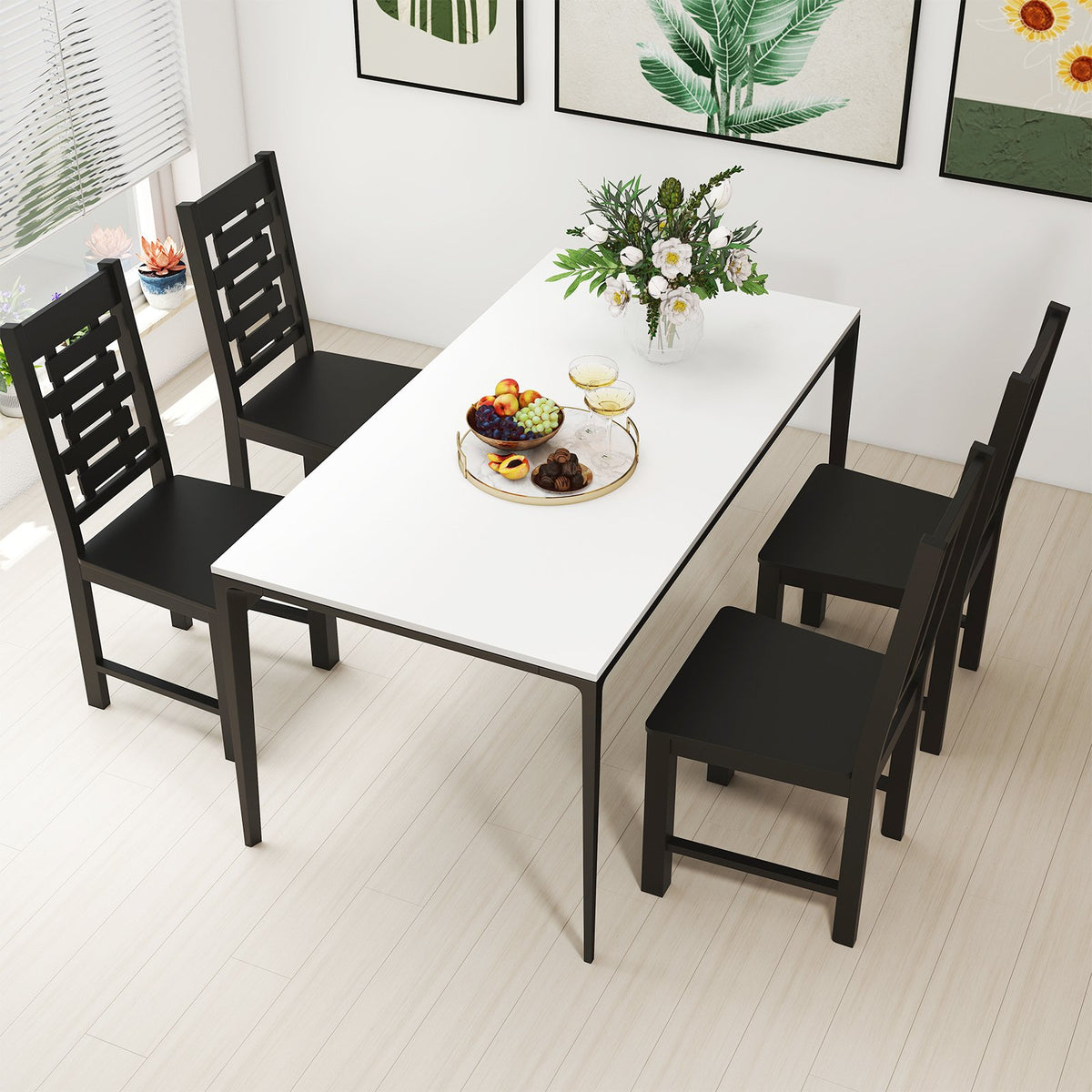 Wooden Dining Chair Set of 2 Solid Rubber Wood Kitchen Chairs-Black view 3
