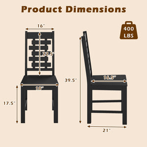 Wooden Dining Chair Set of 2 Solid Rubber Wood Kitchen Chairs-Black view 4